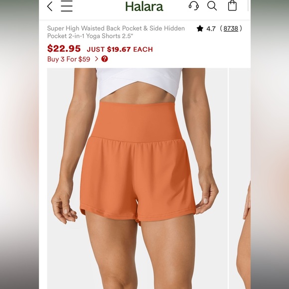 HALARA Women's Athletic Shorts - Orange - Picture 4 of 8